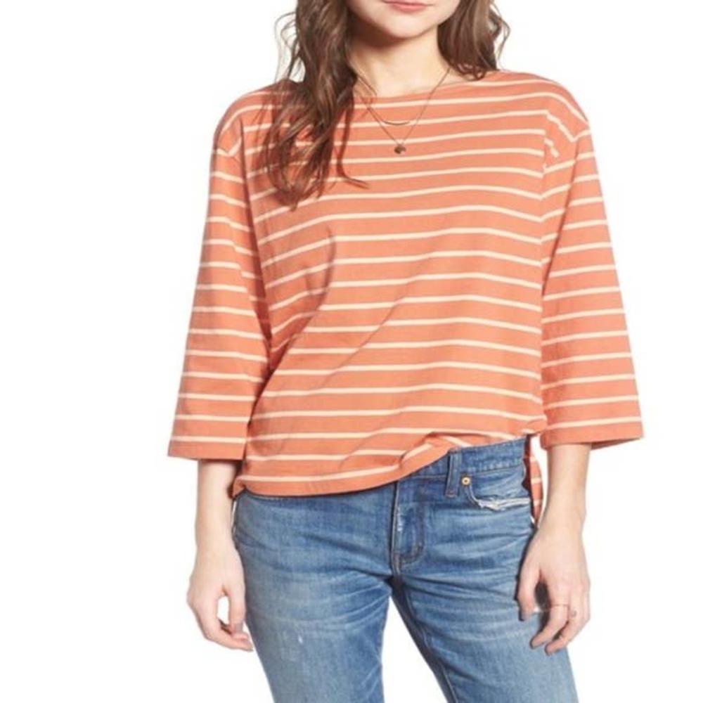 Madewell Striped Boatneck Size Top X Small Coral - Picture 13 of 13